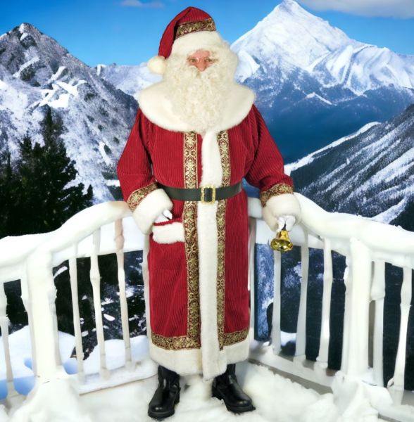 Nikolaus - Weihnachtsmann Mantel weinrot Kordsamt Deluxe - Universalgröße (VERLEIH)